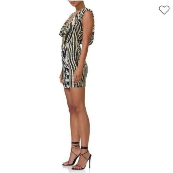 New AFRM Anthropologie Kerra Abstract Zebra Print Plunge Neck Minidress Size S - Picture 4 of 11